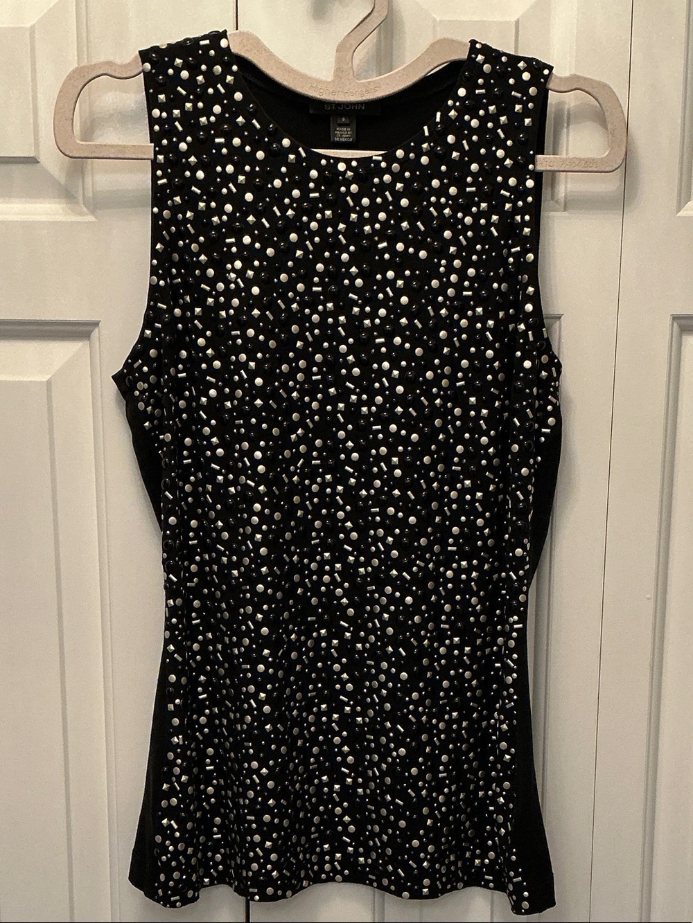 St. John Black Sleeveless Embellished Shell Top